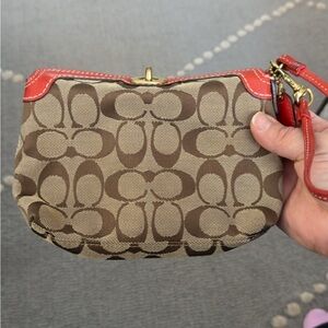 Coach Tan and Red Signature Wristlet